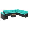 vidaXL 12-daļīgs dārza dīvānu komplekts ar spilveniem, melns PE pinums