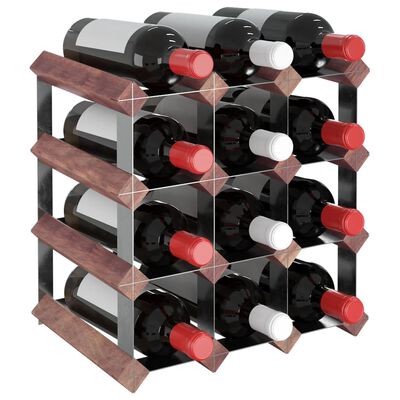 vidaXL vīna pudeļu plaukts 12 pudelēm, brūns priedes masīvkoks