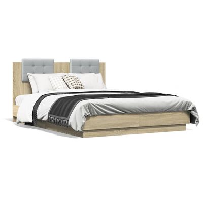 vidaXL gultas rāmis ar galvgali un LED, koka krāsa, 120x190 cm