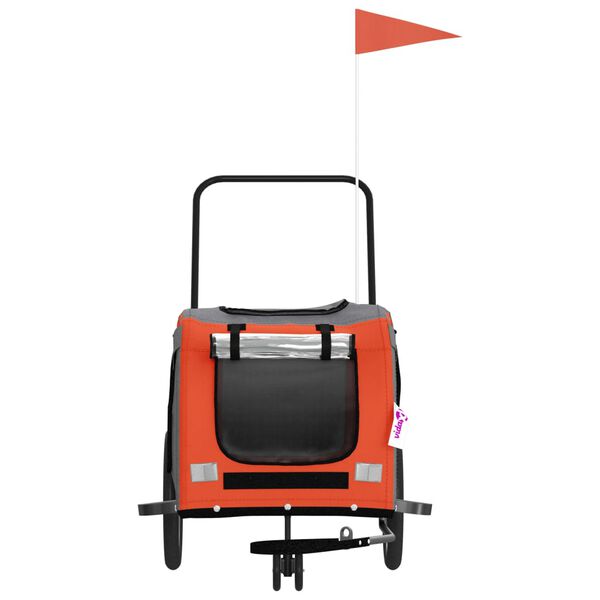 vidaXL mājdzīvnieku velo piekabe, oranža ar pelēku, audums un dzelzs