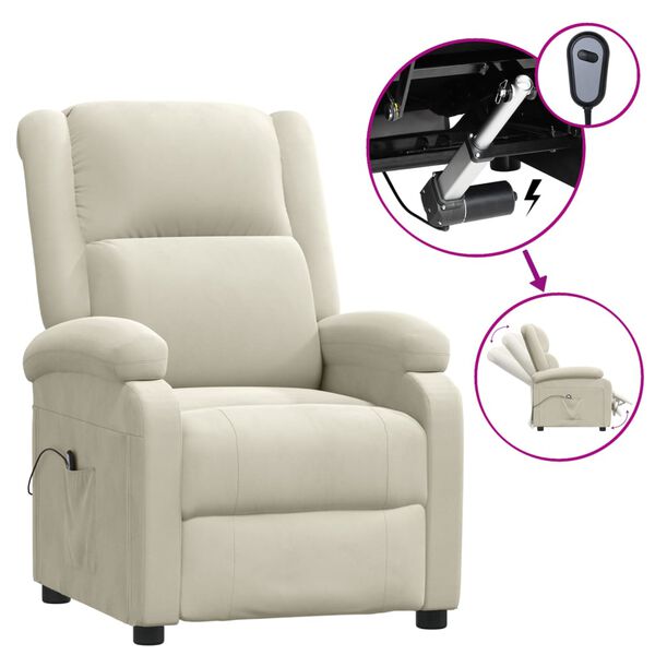 vidaXL elektrisks atpūtas krēsls, atgāžams, krēmkrāsas samts