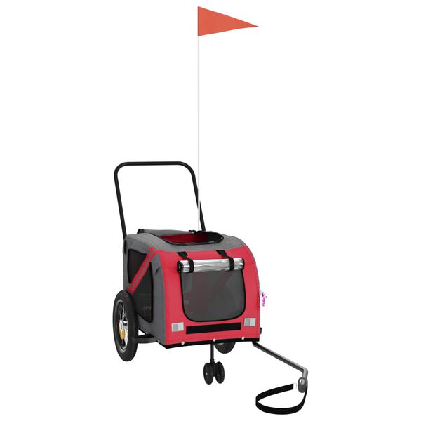 vidaXL mājdzīvnieku velo piekabe, melna ar sarkanu, audums un dzelzs