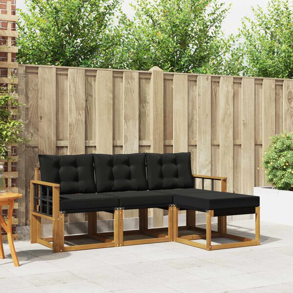 vidaXL Āra dīvānu komplekts ar spilvenu 4 pcs Dabīgs un melns