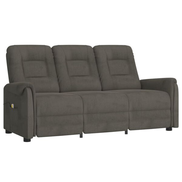 vidaXL trīsvietīgs masāžas krēsls, atgāžams, tumši pelēks audums