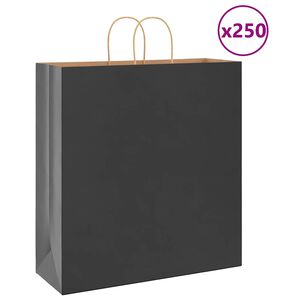 vidaXL papīra maisiņi 250 gab. ar rokturiem, melni, 45x17x48 cm