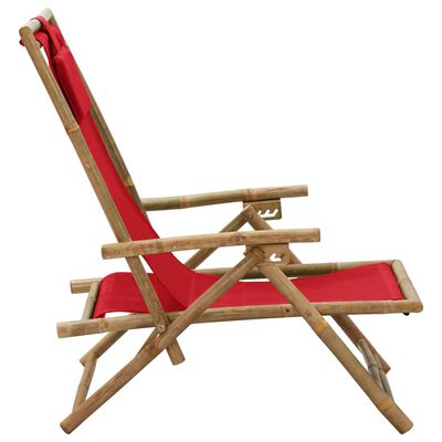vidaXL atpūtas krēsls, atgāžams, sarkans audums, bambuss