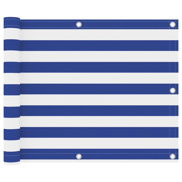 vidaXL balkona aizslietnis, 75x600 cm, balts un zils oksforda audums