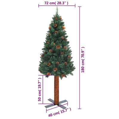 vidaXL Ziemassvētku egle, dabīgs koks, čiekuri, zaļa, 180 cm, PVC