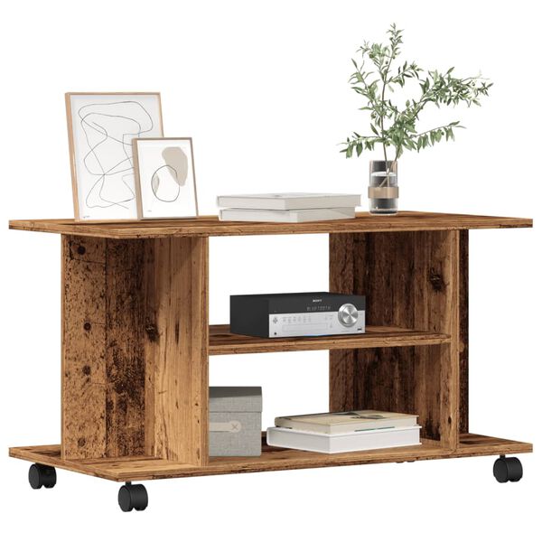 vidaXL TV skapītis ar ritenī&scaron;iem, veca koka, 80x40x45cm