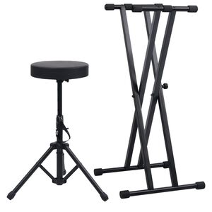 vidaXL taustiņinstrumentu statīvs un soliņ&scaron;, dubults, melns
