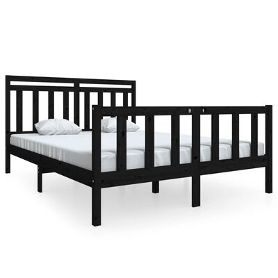 vidaXL gultas rāmis, melns, 150x200 cm, King izmērs, masīvkoks