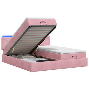 vidaXL Otomāna gulta ar matraču un LED Rozā 180 x 200 cm Samts