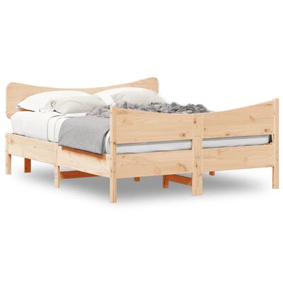 vidaXL gultas rāmis ar galvgali, 135x190 cm, priedes masīvkoks