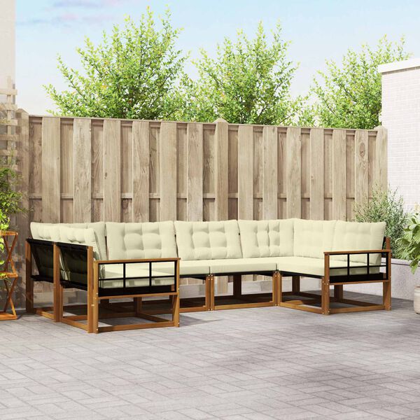 vidaXL Āra dīvānu komplekts ar spilvenu 6 pcs Dabisks un krējuma