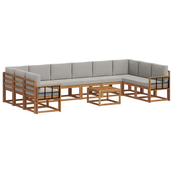 vidaXL Āra dīvānu komplekts ar spilvenu 11 pcs Dabīgs un gai&scaron;i pelēks