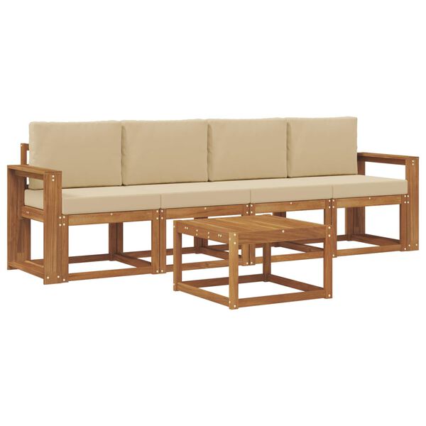 vidaXL Āra dīvānu komplekts 5 pcs Dabisks un bē&scaron;s Cietā akācijas koks