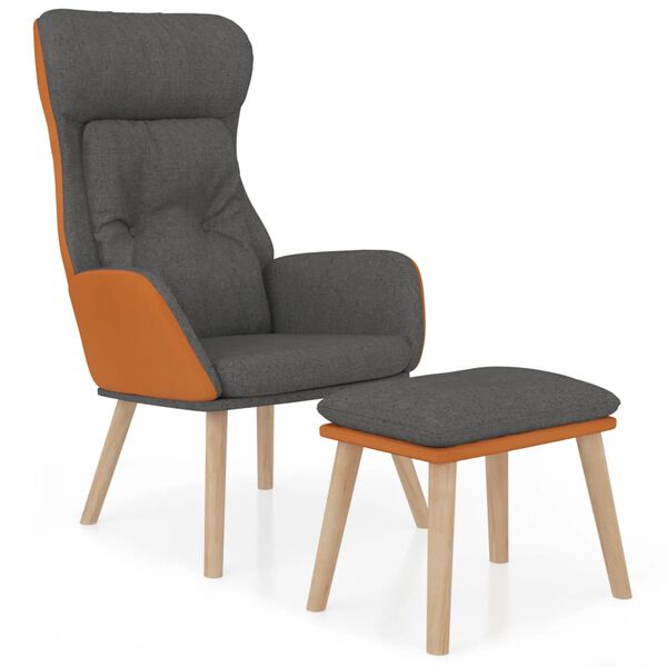 vidaXL atpūtas krēsls ar kājsoliņu, pelēks, mākslīgā āda un audums