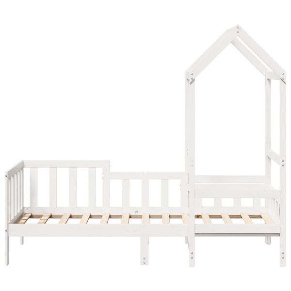 vidaXL gulta ar jumtu, balta, 90x190 cm, priedes masīvkoks