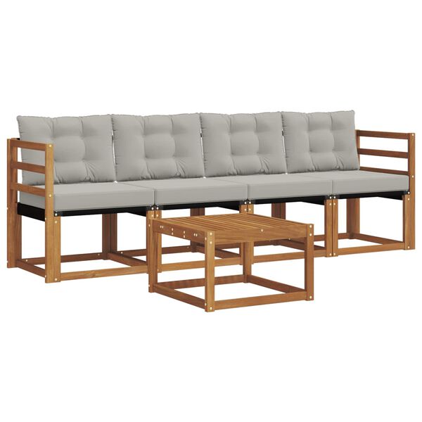 vidaXL Āra dīvānu komplekts ar spilvenu 5 pcs Dabīgs un gai&scaron;i pelēks