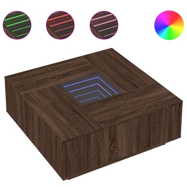 vidaXL kafijas galdiņ&scaron; ar LED, brūna ozola , 100x100x40 cm