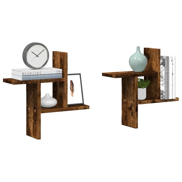 vidaXL sienas plaukti, 2 gab., ozolkoka, 38x12x38cm, inženierijas koks