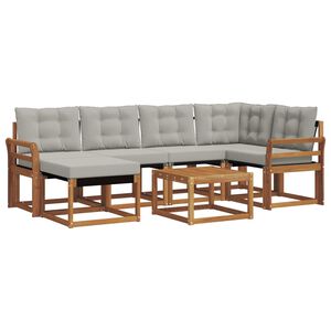 vidaXL Āra dīvānu komplekts ar spilvenu 7 pcs Dabīgs un gai&scaron;i pelēks