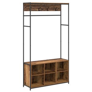 vidaXL Mēteļu stends ar apavu soli Vecs koks 100 x 32 x 180,5 cm
