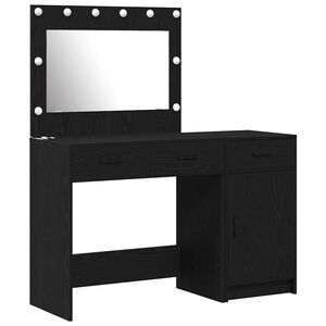 vidaXL Dressing galds ar spoguļa gaismām 2 pcs Melna Inženierijas koks