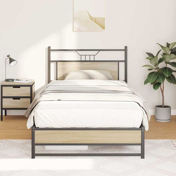 vidaXL gulta bez matrača, ozolkoka, 100x200 cm, inženierijas koks