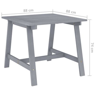 vidaXL dārza galds, pelēks, 88x88x74 cm, akācijas masīvkoks