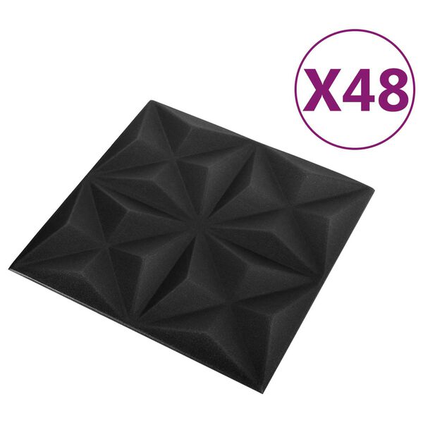 vidaXL Sienas paneļi 48 pcs Origami Melns 50 x 50 cm XPS Putu