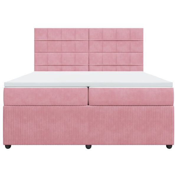 vidaXL atsperu gulta ar matraci, rozā samts, 200x200 cm