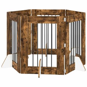 vidaXL Suņu vārti ar statīviem 6 pcs Kūpināts ozols 60 x 80 cm