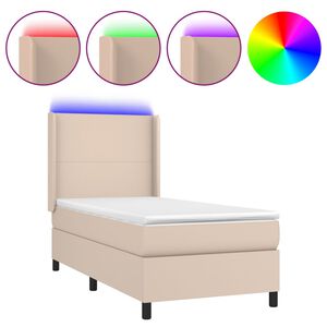 vidaXL atsperu gulta ar matraci, LED, kapučīno, 90x190cm, mākslīgā āda