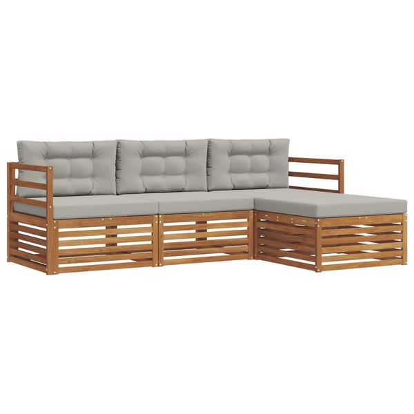 vidaXL Āra dīvānu komplekts ar spilvenu 4 pcs Dabīgs un gai&scaron;i pelēks