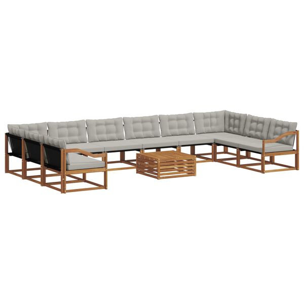 vidaXL Āra dīvānu komplekts ar spilvenu 11 pcs Dabīgs un gai&scaron;i pelēks