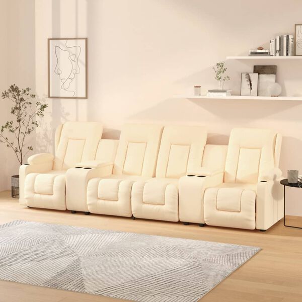 vidaXL četrvietīgs masāžas krēsls ar glāžu turētāju, bēša mākslīgā āda