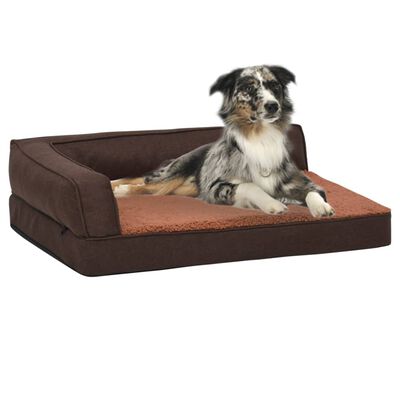 vidaXL ergonomiska suņu gulta, 60x42 cm, lina dizains, flīss, brūna