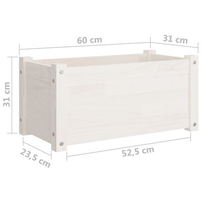 vidaXL dārza puķu kaste, balta, 60x31x31 cm, priedes masīvkoks