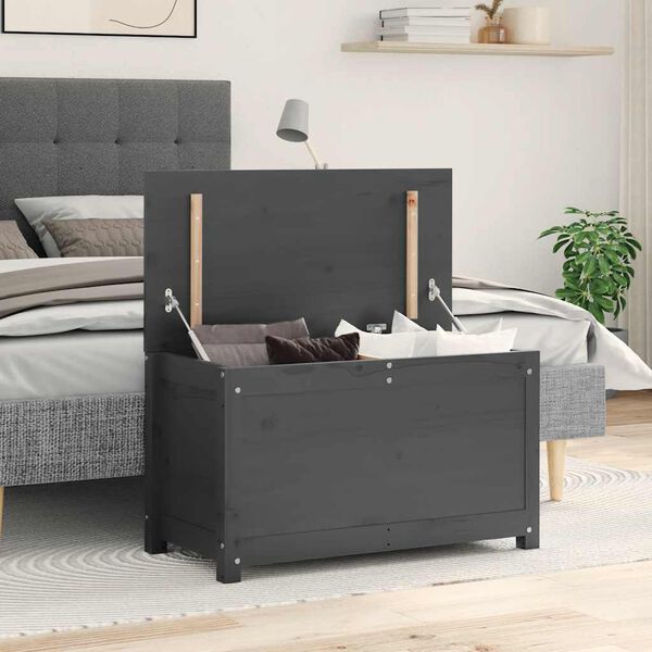 vidaXL uzglabāšanas kaste, pelēka, 80x40x45,5 cm, priedes masīvkoks