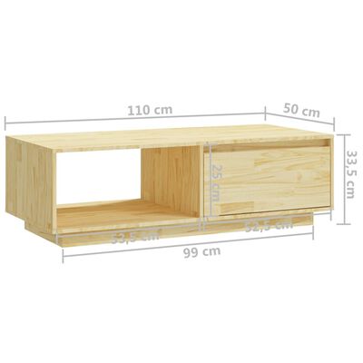 vidaXL kafijas galdiņš, 110x50x33,5 cm, priedes masīvkoks