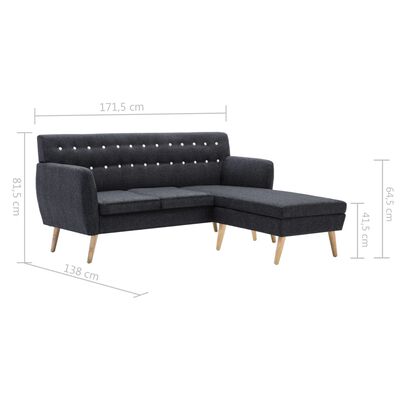 vidaXL stūra dīvāns, 171,5x138x81,5 cm, tumši pelēka auduma apdare