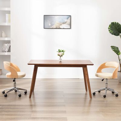 vidaXL biroja krēsls, grozāms, liekts koks, krēmkrāsas mākslīgā āda