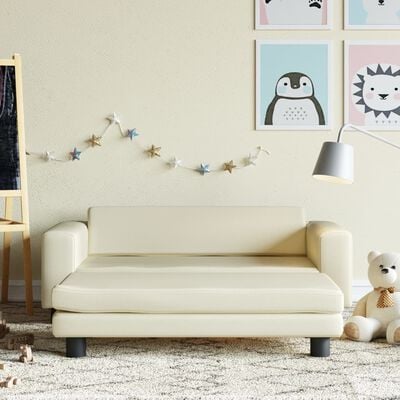 vidaXL bērnu dīvāns ar soliņu, krēmkrāsas, 100x50x30 cm, mākslīgā āda