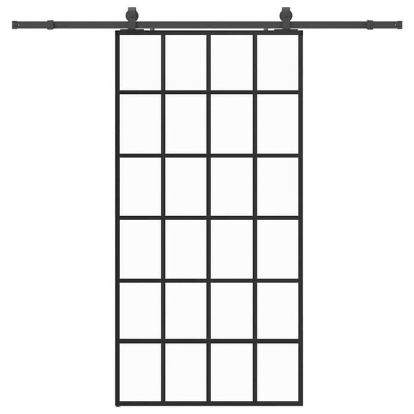 vidaXL bīdāmās durvis ar stiprinājumiem, melns, stikls, 102x205 cm