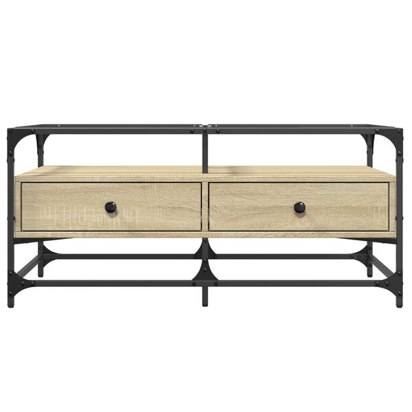 vidaXL kafijas galdiņš ar stikla virsmu ozola 98,5x50x45 cm tērauds