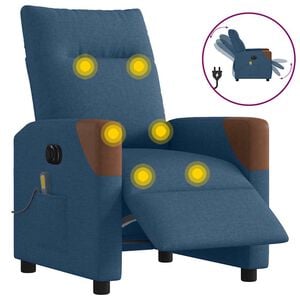 vidaXL elektrisks masāžas krēsls, atgāžams, zils audums