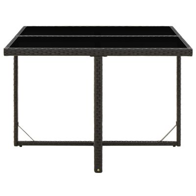 vidaXL dārza galds, melns, 109x107x74 cm, PE rotangpalma, stikls