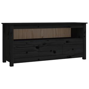 vidaXL TV skapītis, melns, 114x35x52 cm, priedes masīvkoks