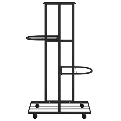 vidaXL puķu statīvs ar riteņiem, 4 līmeņi, 44x23x80 cm, melns, dzelzs